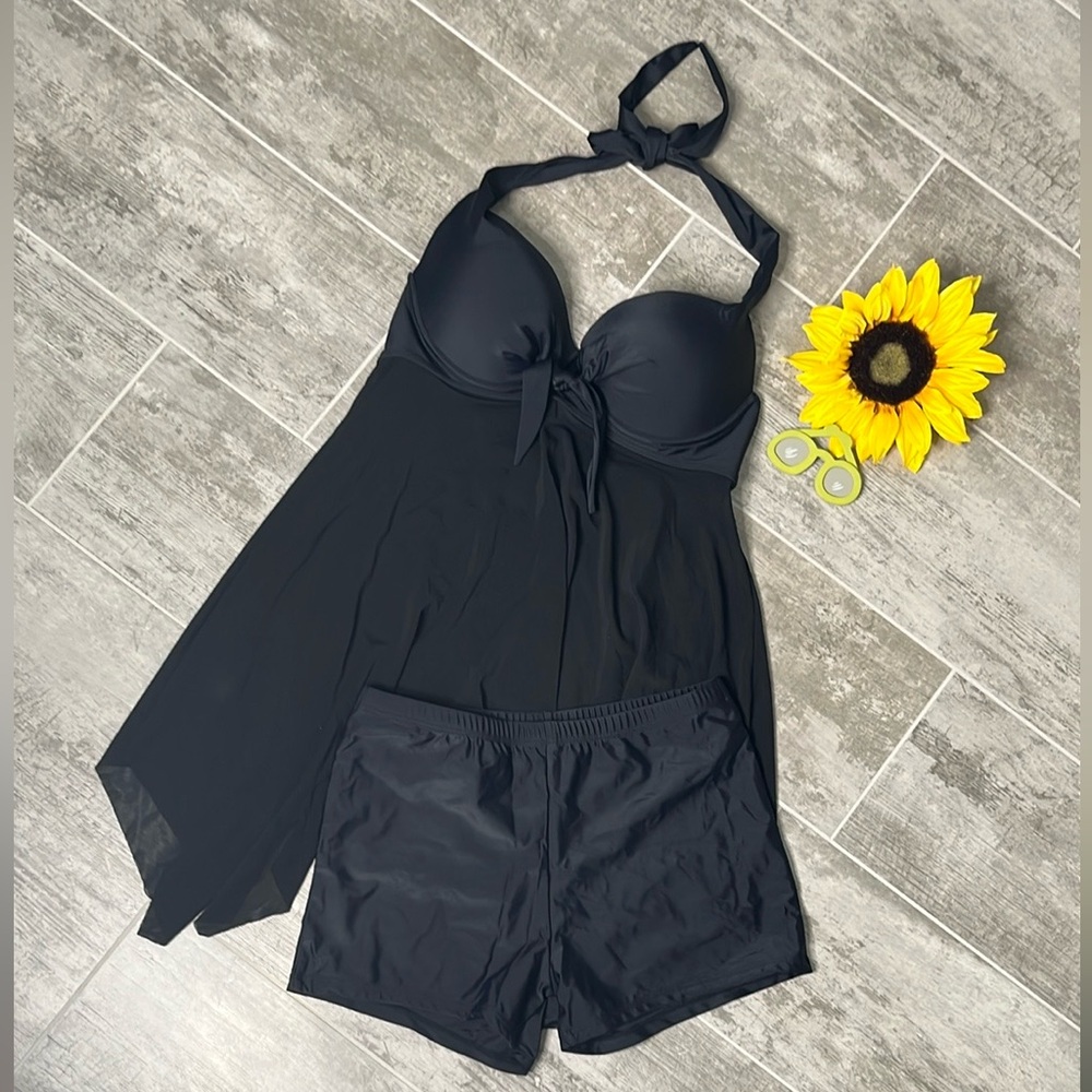 Elegant Black Halter Swim Dress